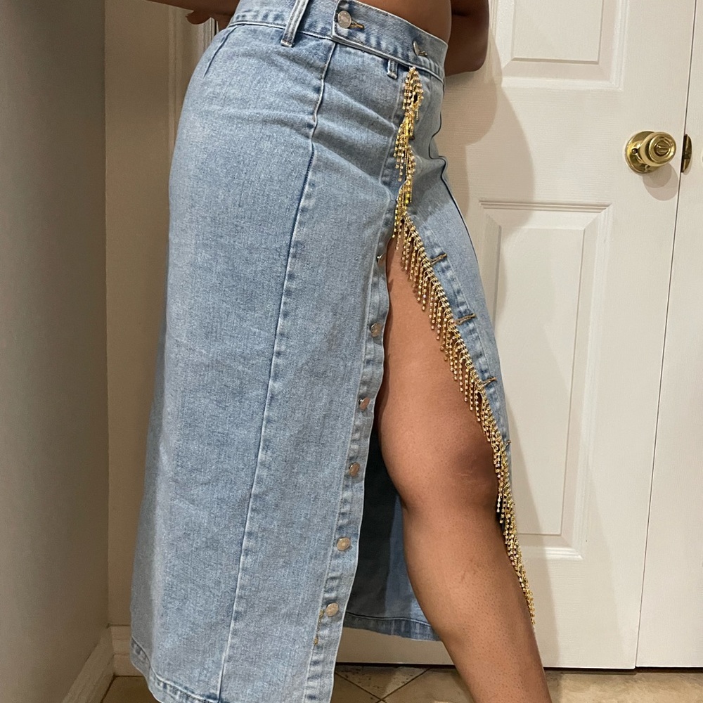 Button Front Longline Denim Skirt